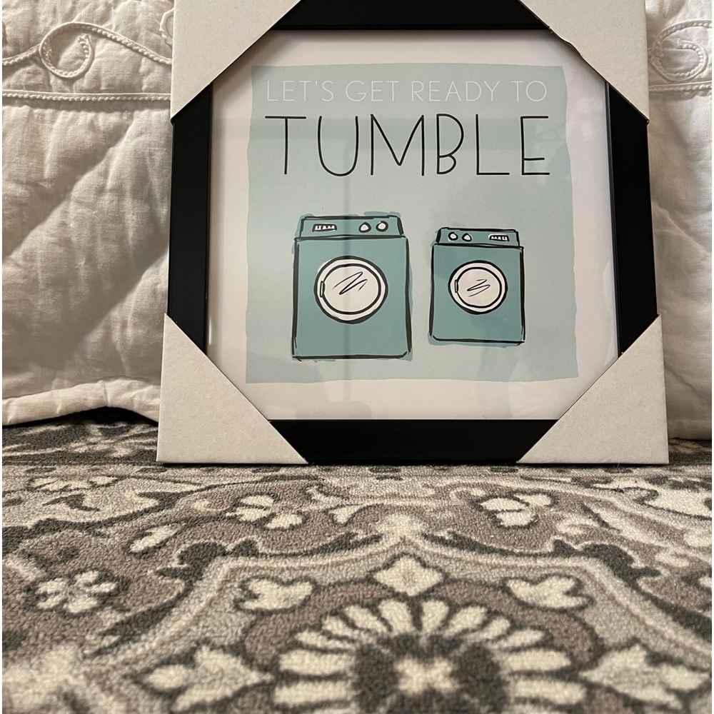 Hobby Lobby Laundry sign. Size 11.3”x11.3”. Light aqua, black, white. Square.